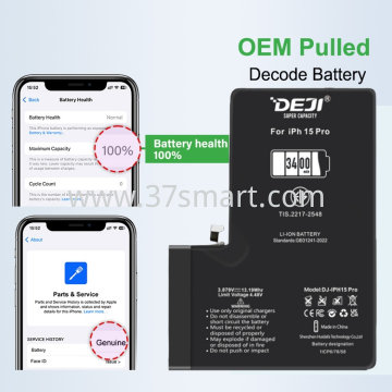 iPhone 15 Pro DEJI Battery 3400mAh Diagnosable Show 100% Battey's Health Blase