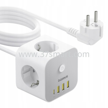 Baseus, Power Strip 20W, 3A, 1 x USB-C - 3 x Schuko - 3 x USB-A White
