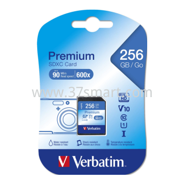 Verbatim SDXC-card Premium,U1,UHS-I(R)80MB/s, (W)10MB/s 256GB