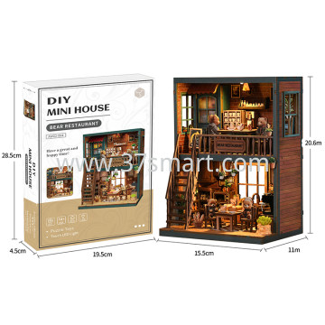 DIY Bear Café Miniature House with LED AW02-004 Blister